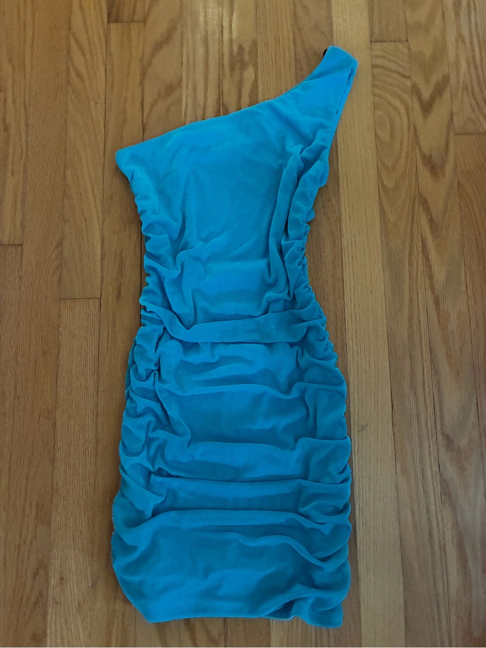 Forever 21 One-Shoulder Turquoise Ruched Bodycon Dress
